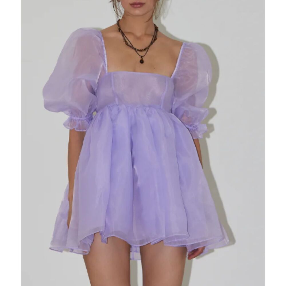 For Love Bell Purple Puff Sleeve Mini Dress Size Large NEW